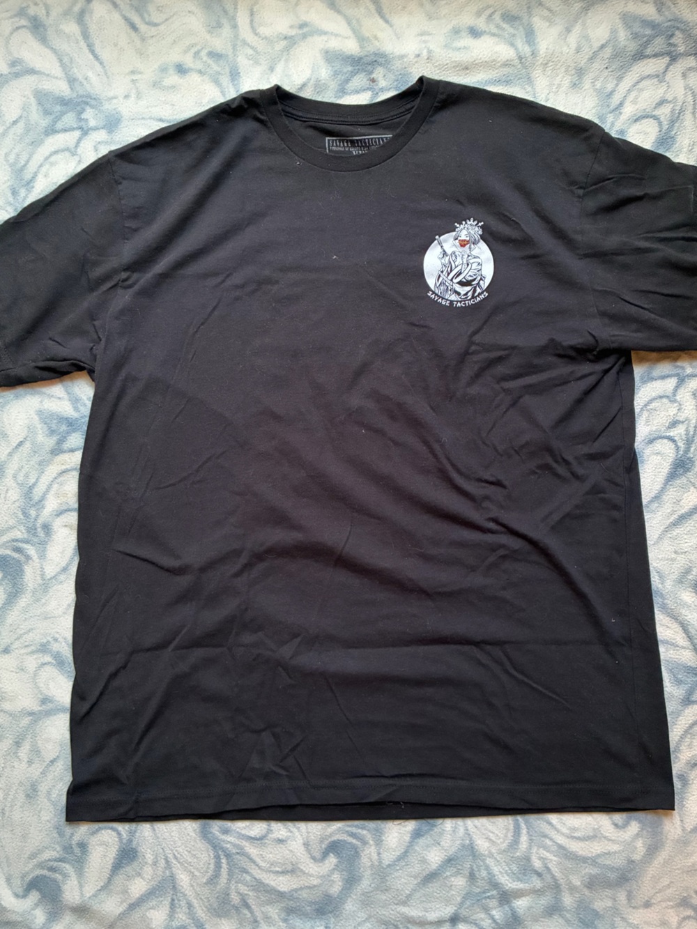 Black Short Sleeve Crewneck T-Shirt with Small Chest Graphic